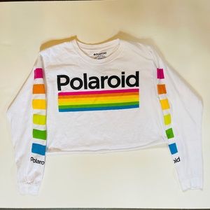 Cropped POLAROID Graphic Long Sleeve T-Shirt Size M